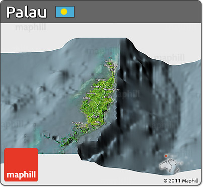 Satellite 3D Map of Palau, semi-desaturated