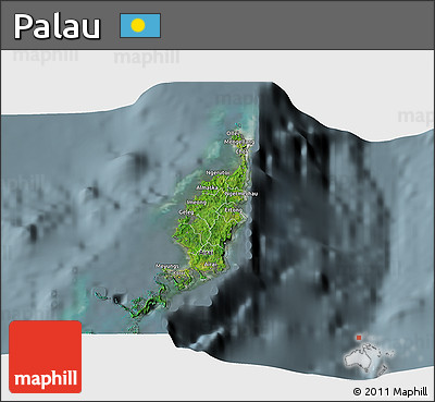 Satellite 3D Map of Palau, semi-desaturated