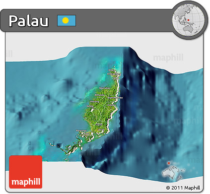 Satellite 3D Map of Palau, shaded relief outside, satellite sea