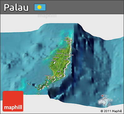 Satellite 3D Map of Palau, shaded relief outside, satellite sea
