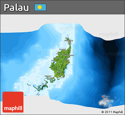 Satellite 3D Map of Palau, single color outside, bathymetry sea