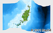 Satellite 3D Map of Palau, single color outside, bathymetry sea