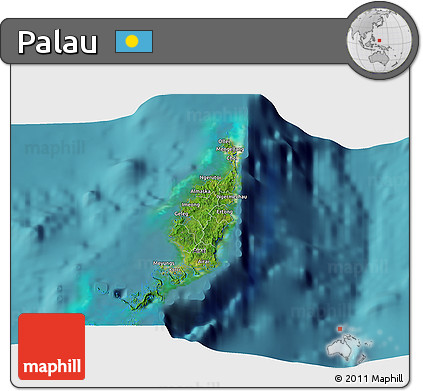 Satellite 3D Map of Palau, single color outside