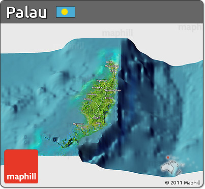 Satellite 3D Map of Palau, single color outside