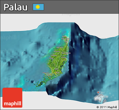 Satellite 3D Map of Palau, single color outside