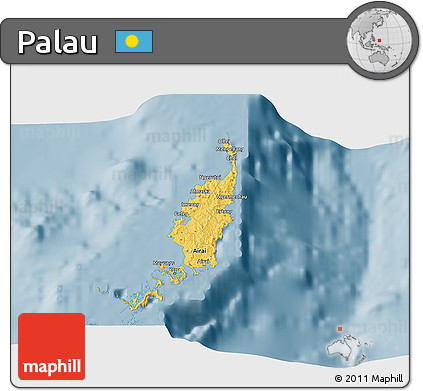 Savanna Style 3D Map of Palau, single color outside