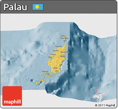 Savanna Style 3D Map of Palau, single color outside