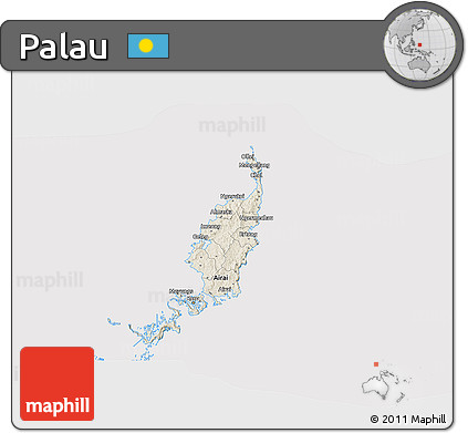 Shaded Relief 3D Map of Palau, cropped outside