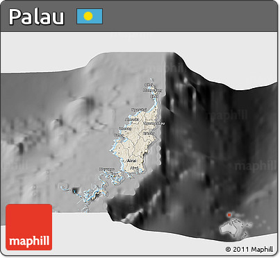 Shaded Relief 3D Map of Palau, darken, desaturated