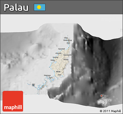 Shaded Relief 3D Map of Palau, desaturated
