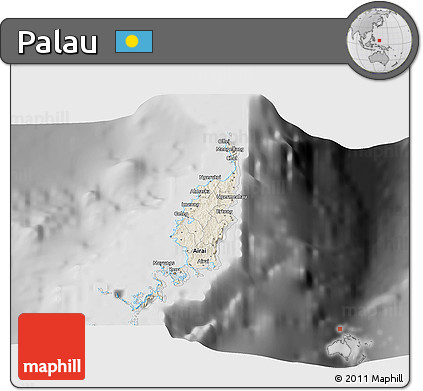 Shaded Relief 3D Map of Palau, desaturated