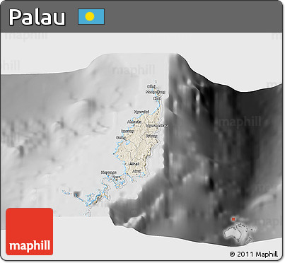 Shaded Relief 3D Map of Palau, desaturated