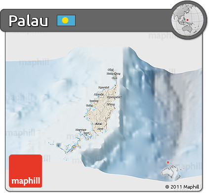Shaded Relief 3D Map of Palau, lighten