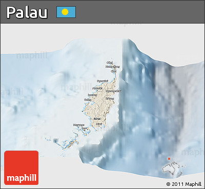 Shaded Relief 3D Map of Palau, lighten