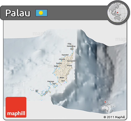 Shaded Relief 3D Map of Palau, lighten, semi-desaturated