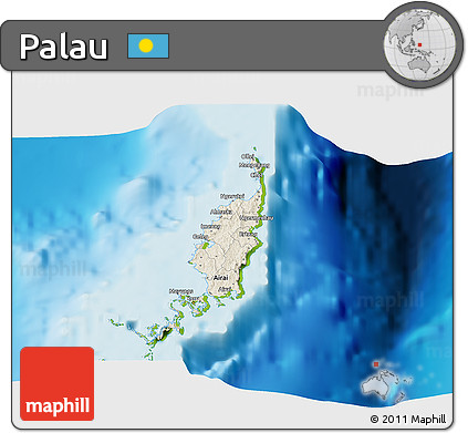 Shaded Relief 3D Map of Palau, physical outside