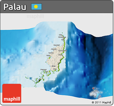 Shaded Relief 3D Map of Palau, physical outside
