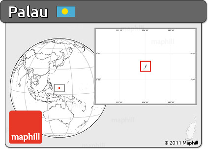 Gray Location Map of Palau, blank outside, hill shading inside