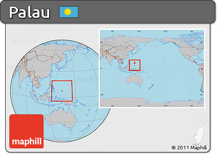 Gray Location Map of Palau, within the entire continent