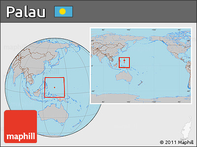 Gray Location Map of Palau, within the entire continent