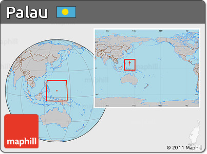 Gray Location Map of Palau, within the entire continent