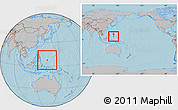 Gray Location Map of Palau, within the entire continent, hill shading
