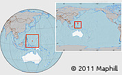 Gray Location Map of Palau, highlighted continent, within the entire continent, hill shading