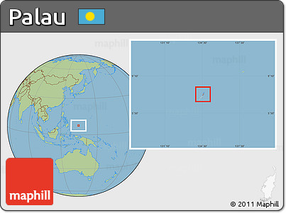 Gray Location Map of Palau, savanna style outside, hill shading inside