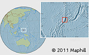 Gray Location Map of Palau, savanna style outside, hill shading