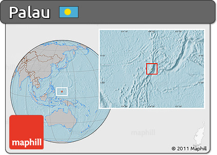 Physical Location Map of Palau, gray outside, hill shading