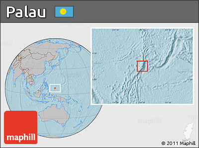 Physical Location Map of Palau, gray outside, hill shading