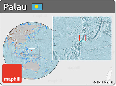 Physical Location Map of Palau, gray outside, hill shading