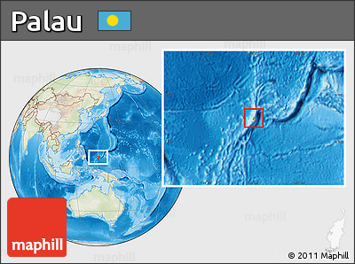 Physical Location Map of Palau, lighten, land only
