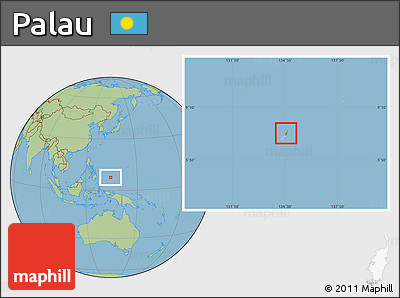 Physical Location Map of Palau, savanna style outside