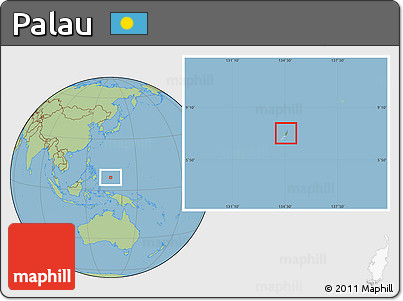 Physical Location Map of Palau, savanna style outside