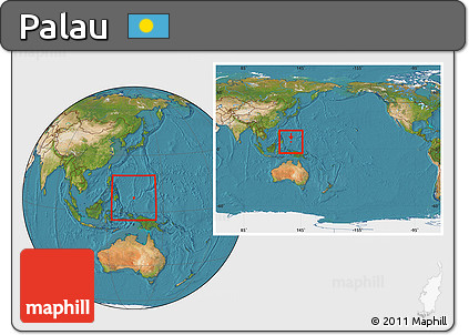 Satellite Location Map of Palau, within the entire continent