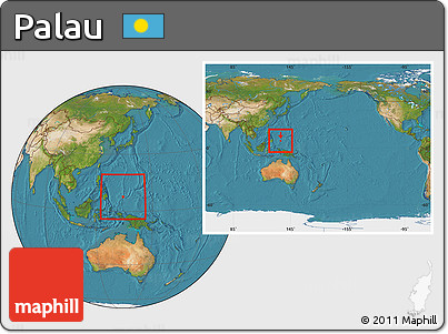 Satellite Location Map of Palau, within the entire continent