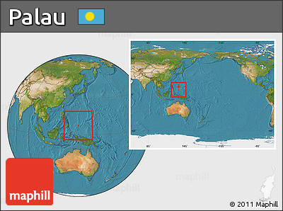 Satellite Location Map of Palau, within the entire continent