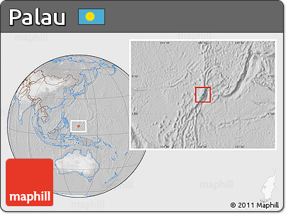 Satellite Location Map of Palau, lighten, desaturated