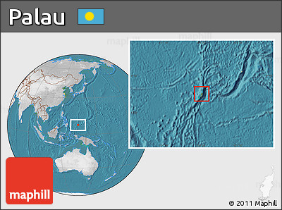 Satellite Location Map of Palau, lighten, desaturated, land only
