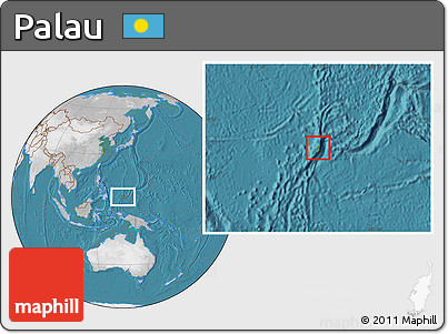 Satellite Location Map of Palau, lighten, desaturated, land only