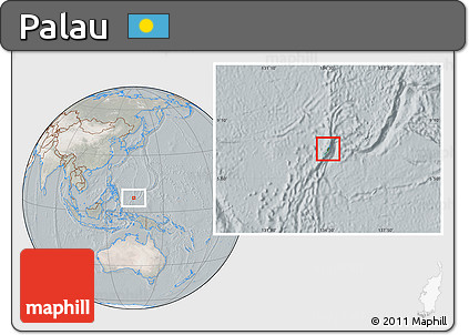Satellite Location Map of Palau, lighten, semi-desaturated