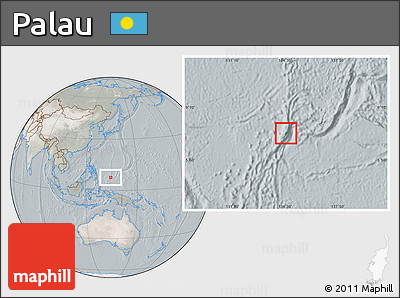 Satellite Location Map of Palau, lighten, semi-desaturated
