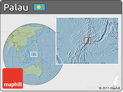 Satellite Location Map of Palau, savanna style outside, hill shading