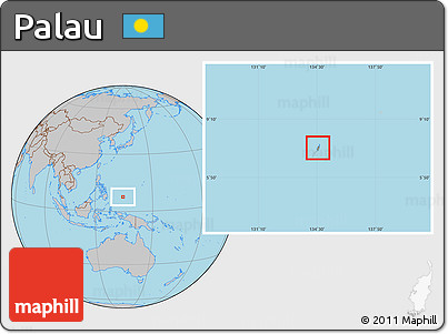 Savanna Style Location Map of Palau, gray outside, hill shading inside