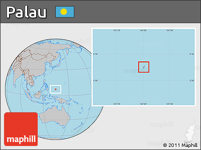 Savanna Style Location Map of Palau, gray outside, hill shading inside