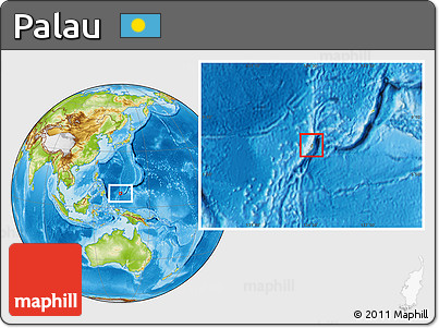 Savanna Style Location Map of Palau, physical outside, hill shading
