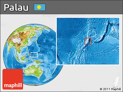 Savanna Style Location Map of Palau, physical outside, hill shading