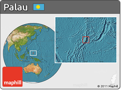 Savanna Style Location Map of Palau, satellite outside, hill shading