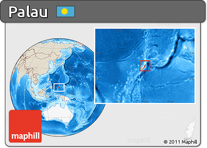 Shaded Relief Location Map of Palau, highlighted continent